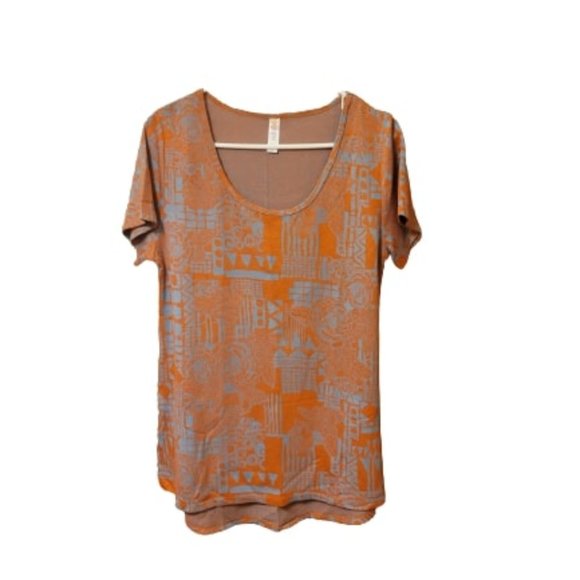 LuLaRoe Tops - LuLaRoe Orange and Blue-Gray Abstract Pattern Classic T Shirt Size Large NWT